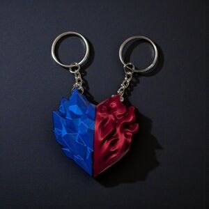 His & Her's Magnetic Heart Keychain! Fire And Ice!